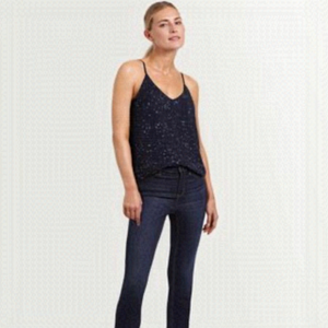 REITMANS Double Straps Ruffle Semi Sheer Cami Top Blue Navy Sz M